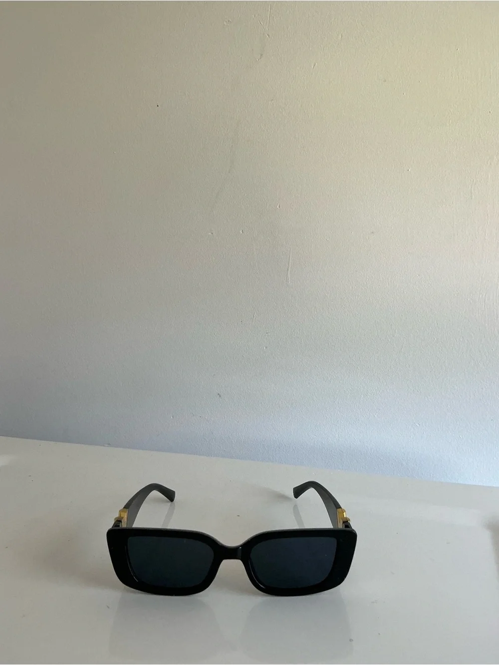 Women's Black Rectangular Sunglasses with Gold Accents